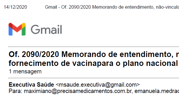 Governo usava Gmail para tratar com intermediários da Covaxin