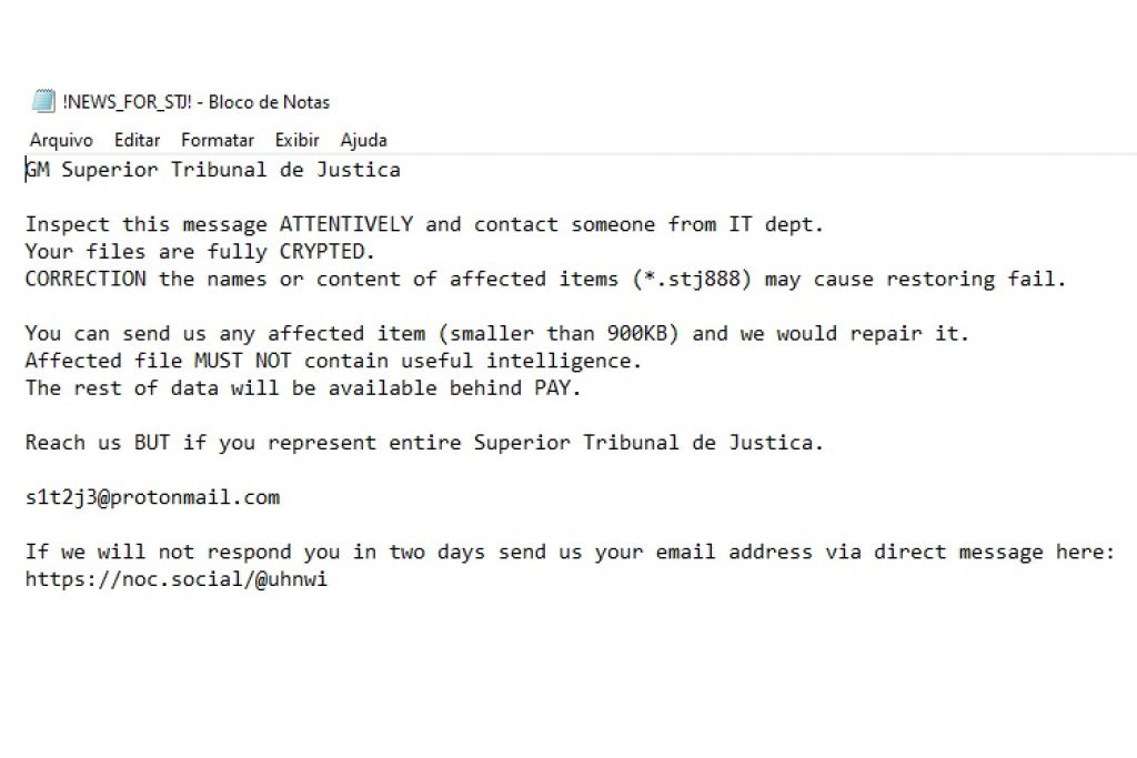 Hacker cobra resgate de dados sequestrados do STJ