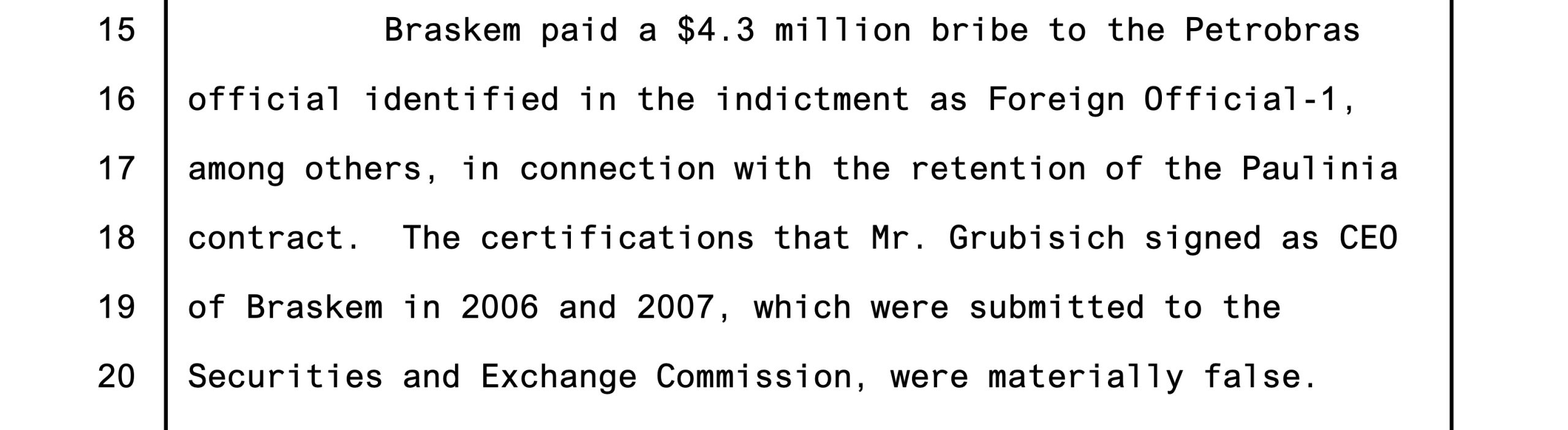 Trecho de processo contra Grubisich