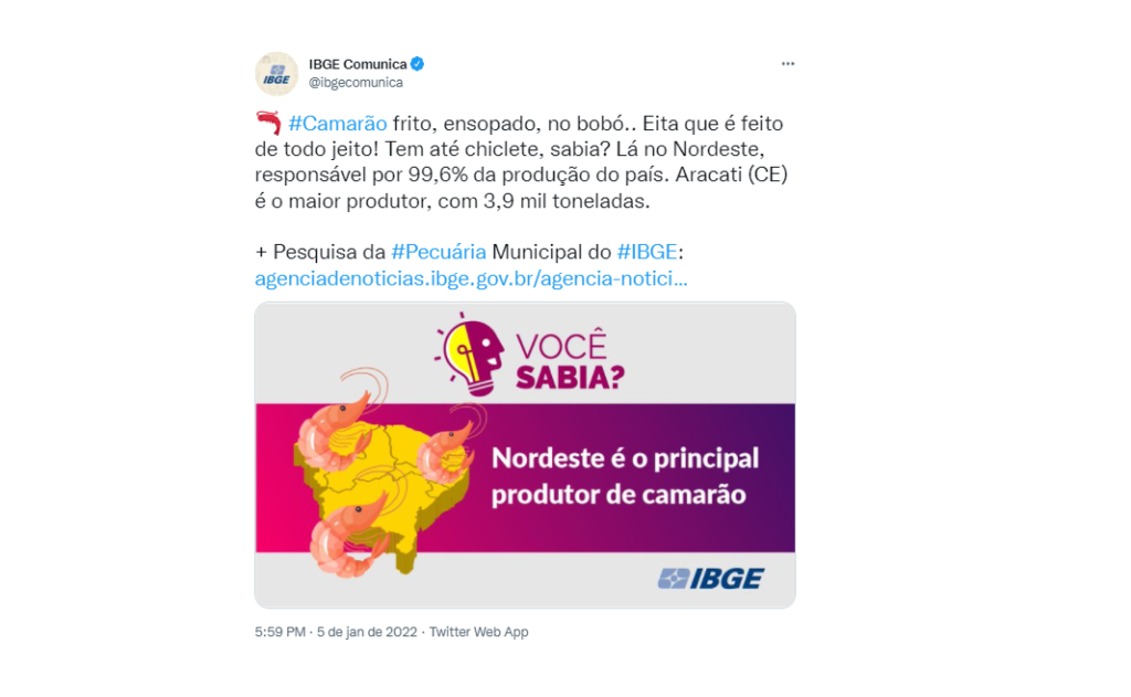 IBGE se justifica sobre propaganda do camarão