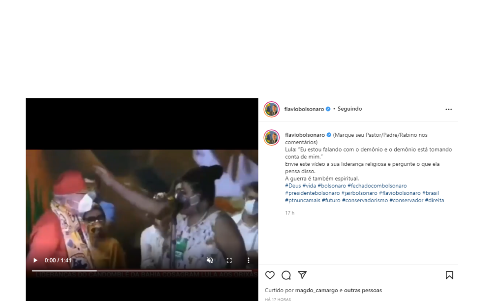 Flávio Bolsonaro, Lula e o demônio
