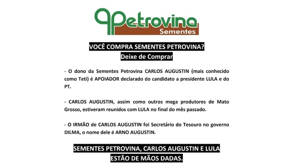 Publicação espalhada nas redes bolsonaristas