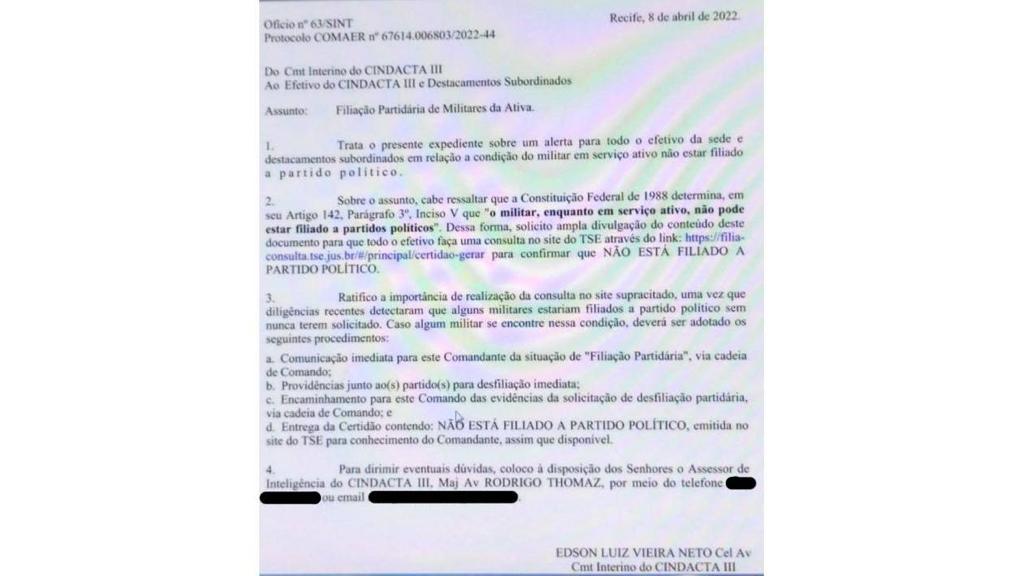 Documento determina que militares enviem certidão negativa de filiação política
