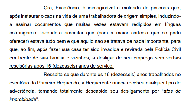 Trecho do processo impetrado na Justiça de SP