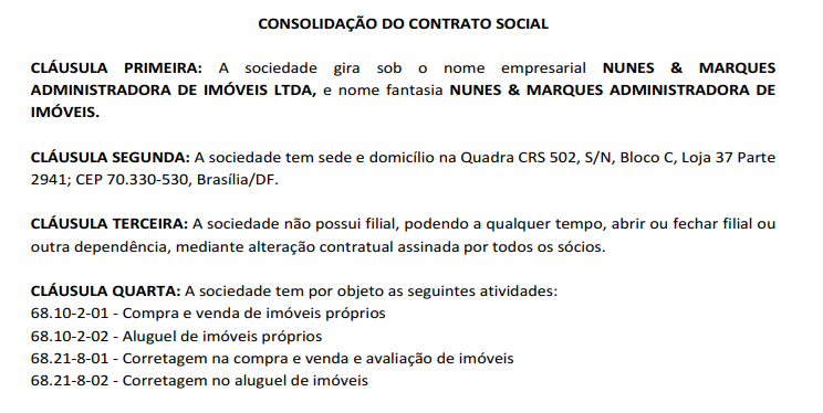 Informações da Nunes & Marques que constam em seus registros